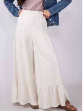 SHEIN Cream Ruffle-Hem Wide Leg Pants
